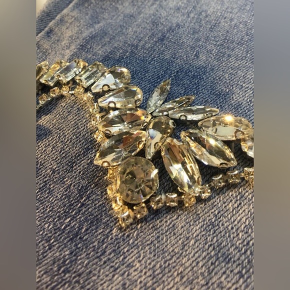 Lena Vie Swarowski Crystal High Stretch Lux 3 Heart Jeans, Light Crop, Raw Edge - Picture 7 of 8